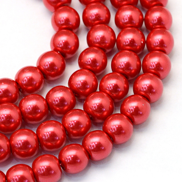 

PandaHall Baking Painted Pearlized Glass Pearl Round Bead Strands, Crimson, 6~7mm, Hole: 1mm, about 145pcs/strand, 31.4 inch Glass Round..., Pink