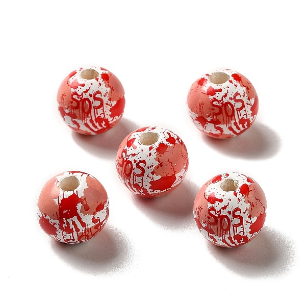 

PandaHall Halloween Printed Bloody Hand Wood European Beads, Large Hole Beads, Round, Red, 16x15mm, Hole: 4mm Wood Round Red
