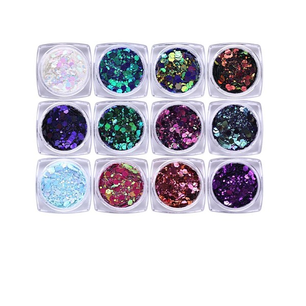 PandaHall 12 Colors Mix Hexagon Festival Chunky Sequins, Holographic Nail Glitter Mermaid Powder Flakes, for Nail Art Pigment Dust Design...