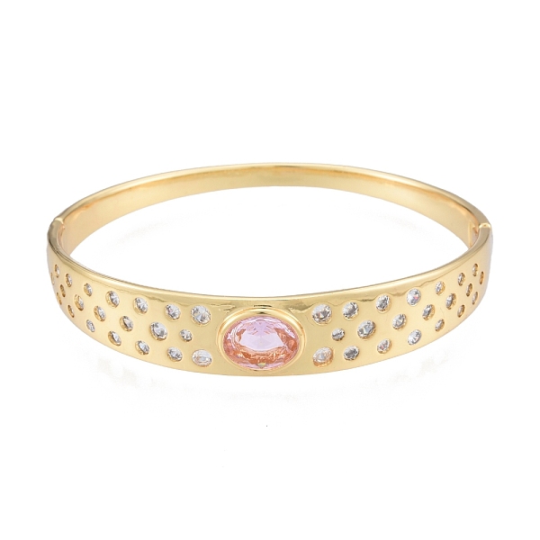 

PandaHall Cubic Zirconia Oval Hinged Bangle, Real 18K Gold Plated Brass Jewelry for Women, Pearl Pink, Inner Diameter: 2-1/8x2-3/8 inch...