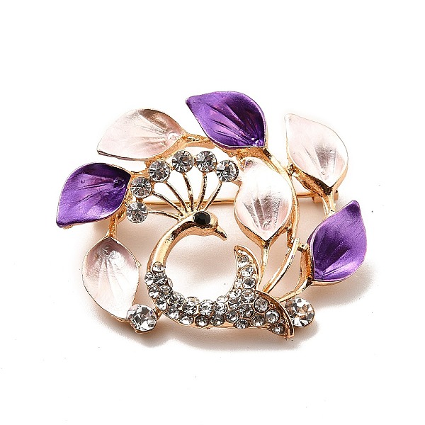 

PandaHall Alloy Rhinestone Brooches, Cadmium Free & Lead Free, Peacock, Purple, 38x44.5x6mm, Pin: 0.7mm Alloy+Rhinestone Purple