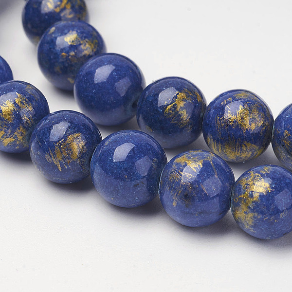 

PandaHall Natural Mashan Jade Beads Strands, with Gold Powder, Dyed, Round, Medium Blue, 12mm, Hole: 1.5mm, about 32pcs/strand, 16 inch...