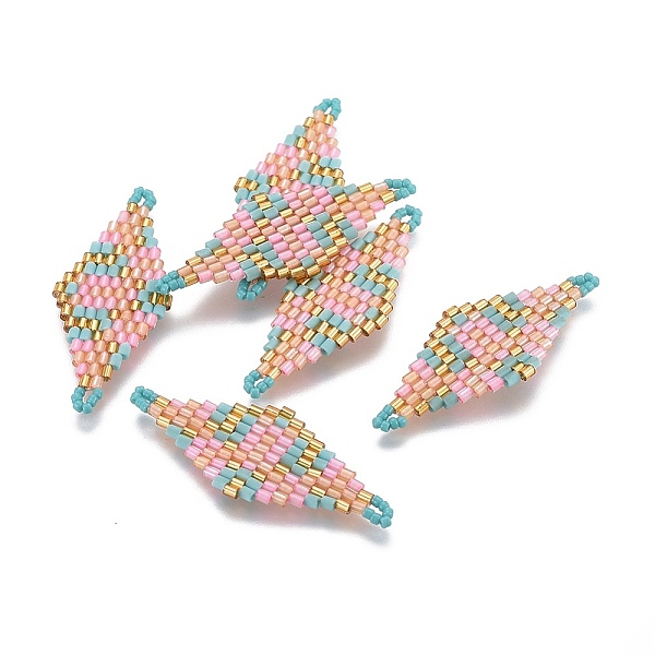 

PandaHall MIYUKI & TOHO Handmade Japanese Seed Beads Links, Loom Pattern, Rhombus, Pink, 40~41.5x16~16.7x1.7~1.8mm, Hole: 1.4~1.5mm Glass...