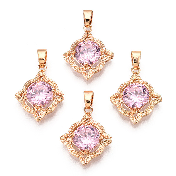 

PandaHall Brass Micro Pave Pink Cubic Zirconia Pendants, Flower Charm, Real 18K Gold Plated, 21.5x17x5.5mm, Hole: 4.5x3.5mm Brass+Cubic...