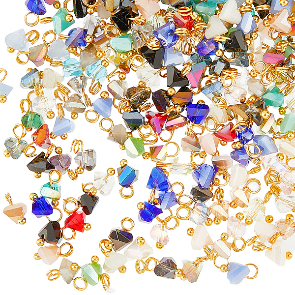 

PandaHall HOBBIESAY 280Pcs 7 Colors Electroplate Glass Charms, with Brass Ball Head Pins, Triangle, Mixed Color, 8x6x4.5mm, Hole: 1.8mm..., Multicolor