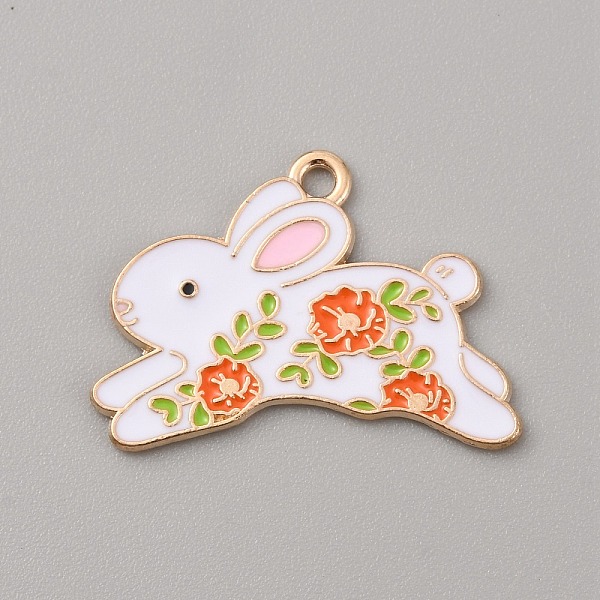 

PandaHall Alloy Enamel Pendants, Light Gold, with Flower Pattern Charm, Rabbit, 20x28x1.3mm, Hole: 1.8mm Alloy+Enamel Rabbit