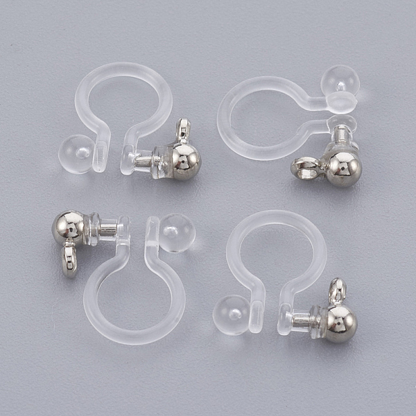 

PandaHall Brass Clip-on Earring Component, with Plastic, Real Platinum Plated, 10.5x10x2.5mm, Hole: 1.4mm Brass