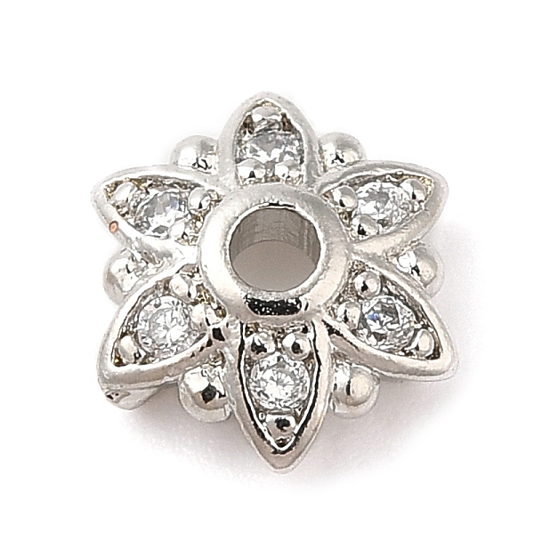 

PandaHall Rack Plating Brass Micro Pave Cubic Zirconia Bead Caps, Cadmium Free & Lead Free, 6-Petal Flower, Platinum, 8x7x2.5mm, Hole: 1.2mm..., Clear