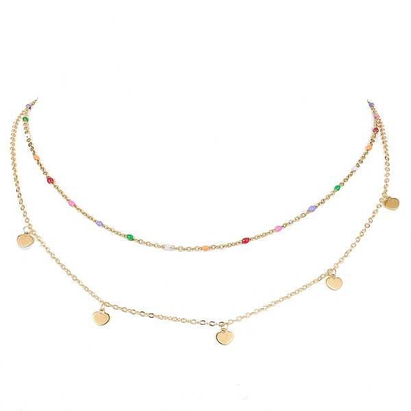 

PandaHall Brass Cable Chains Double Layer Necklaces, with 304 Stainless Steel Charms, Golden, 15.83 inch(40.2cm) 304 Stainless Steel Heart