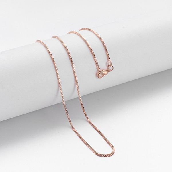 

PandaHall Brass Chain Necklaces, Box Chain, with Lobster Clasps, Rose Gold, 18.1 inch Brass