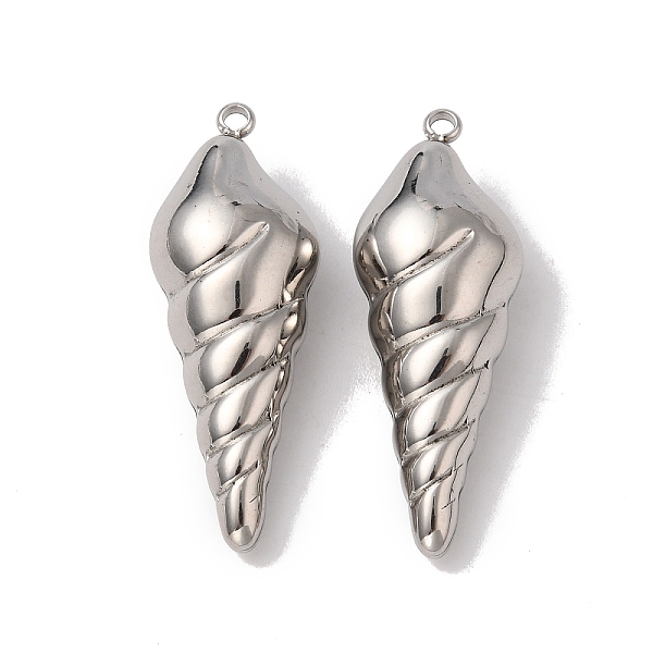 

PandaHall 304 Stainless Steel Pendants, Conch Charm, Stainless Steel Color, 35x12.5x9mm, Hole: 2mm 304 Stainless Steel Others