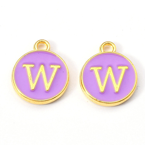 

PandaHall Golden Plated Alloy Enamel Charms, Enamelled Sequins, Flat Round with Letter, Medium Purple, Letter.W, 14x12x2mm, Hole: 1.5mm...