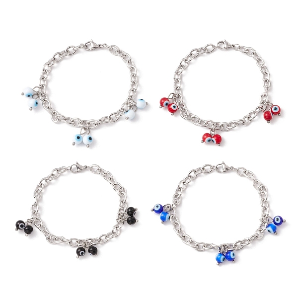 

PandaHall Synthetic Gemstone Evil Eye Charm Bracelet, Stainless Steel Color Plated 304 Stainless Steel Cable Chains Bracelet for Women..., Multicolor
