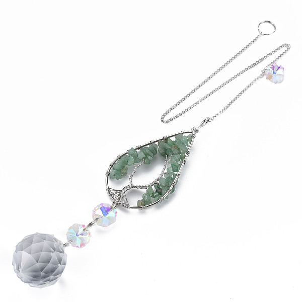 

PandaHall Natural Green Aventurine Big Pendants, with Platinum Brass Chain Extender and Findings, Plating Glass Flat Round & Flower, Clear..., White