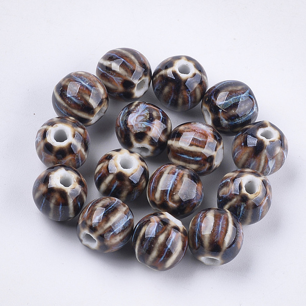 

PandaHall Handmade Porcelain Beads, Fancy Antique Glazed Porcelain, Round, Colorful, 11~12x10~11x10~10.5mm, Hole: 2~2.5mm Porcelain Round