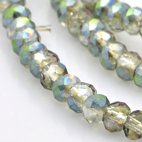 

PandaHall Half Rainbow Plated Faceted Rondelle Electroplate Glass Beads Strands, Clear, 4x3mm, Hole: 1mm, about 120pcs/strand, 16 inch Glass...