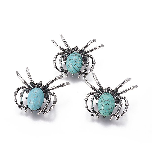 

PandaHall Synthetic Turquoise Brooch, with Alloy Findings and Glass, Spider, Antique Silver, 34~35x41~42x7mm, Hole: 3x5mm Synthetic...