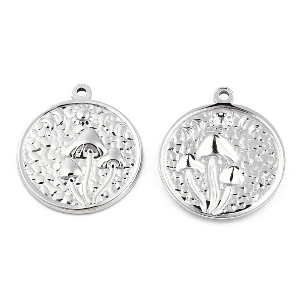 

PandaHall 201 Stainless Steel Pendants, Flat Round with Mushroom Charm, Stainless Steel Color, 29x25x3mm, Hole: 1.8mm 201 Stainless Steel...