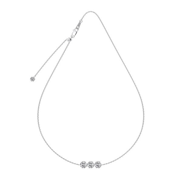 Clear Cubic Zirconia 3 Flat Round Link 925 Sterling Silver Cable Chain Necklaces for Women