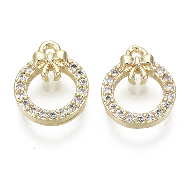 

PandaHall Brass Micro Pave Clear Cubic Zirconia Charms, Nickel Free, Ring with Bowknot, Real 18K Gold Plated, 11x9x2mm, Hole: 1mm...