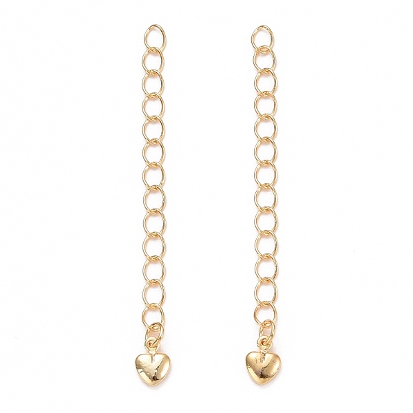 

PandaHall Brass Chains Extender, with Heart Charms, Golden, 60x3.5mm Brass