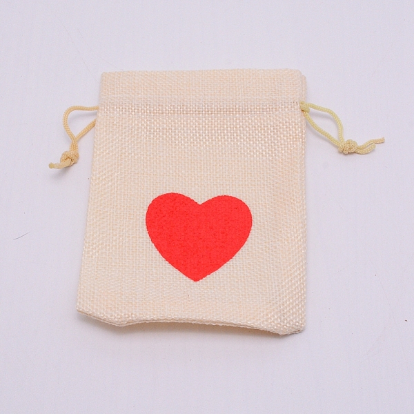 

PandaHall Heart Pattern Burlap Packing Pouches, Drawstring Bags, Red, 13.8~14x9.8~10cm Burlap Heart Red