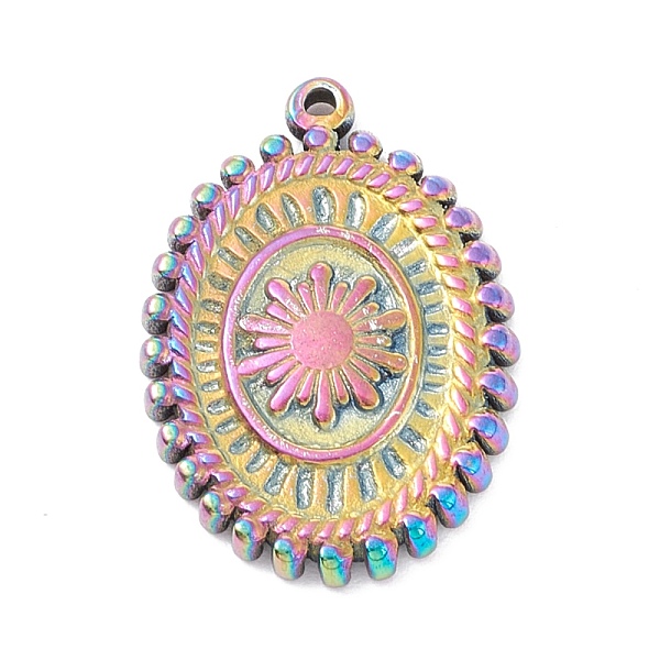 

PandaHall Ion Plating(IP) 304 Stainless Steel Pendants, Oval with Flower, Rainbow Color, 19.5x13.5x2mm, Hole: 0.8mm 304 Stainless Steel...