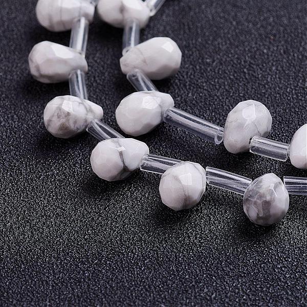 PandaHall Natural Howlite Beads Strands, Top Drilled Beads, Teardrop, Faceted, 9x6mm, Hole: 1mm, about 38~44pcs/strand, 16.1 inch~18.1 inch...