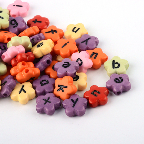 

PandaHall Opaque Acrylic Flower Horizontal Hole Letter Beads, Random Mixed Letters, Mixed Color, 11x11x4mm, Hole: 2mm, about 1300pcs/500g..., Multicolor