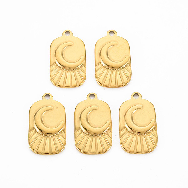

PandaHall 201 Stainless Steel Pendants, Rectangle with Moonn, Real 18K Gold Plated, 25x14x2mm, Hole: 2mm 201 Stainless Steel Rectangle