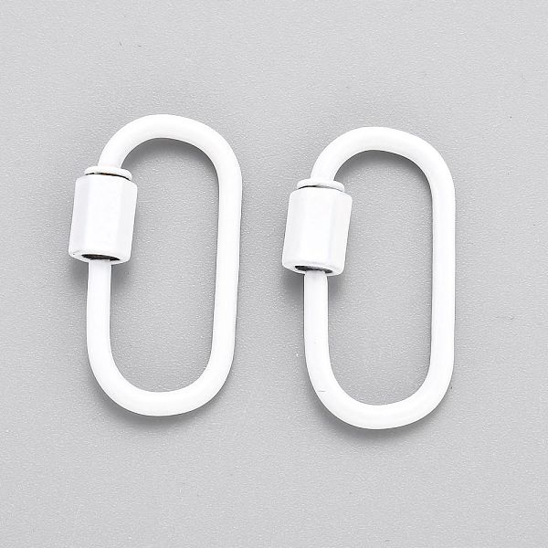

PandaHall Spray Painted Brass Screw Carabiner Lock Clasps, for Necklaces Making, Oval, White, 26x13x2mm Brass Oval White