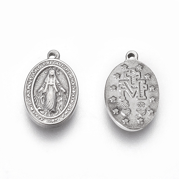 

PandaHall 304 Stainless Steel Religon Charms, Oval with Virgin Mary, Stainless Steel Color, 13x8.5x1.6~1.8mm, Hole: 0.8mm 304 Stainless...