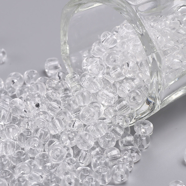 

PandaHall (Repacking Service Available) Glass Seed Beads, Transparent, Round, White, 6/0, 4mm, Hole: 1.5mm, about 12G/bag Glass White