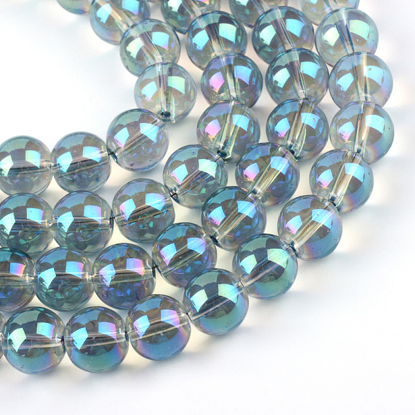

PandaHall Electroplate Glass Beads Strands, Rainbow Plated, Round, Turquoise, 7.5x8.5mm, Hole: 1mm, about 104pcs/strand, 30.3 inch Glass..., Green