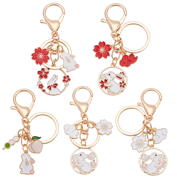 

PandaHall DELORIGIN 5Pcs 5 Style Rabbit Alloy Enamel Pendant Keychain with Sakura & Cloud Charm, for Keychain, Purse, Backpack Ornament..., Multicolor