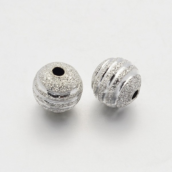 

PandaHall Textured Round Brass Beads, Silver Color Plated, 6mm, Hole: 1.2mm Brass Round