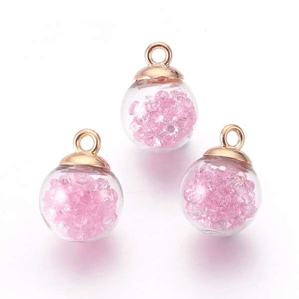 

PandaHall Transparent Glass Bottle Pendants, with Glass Rhinestone Inside and Eco-Friendly Plastic Bottle Caps, Round, Pink, 21x16mm, Hole...