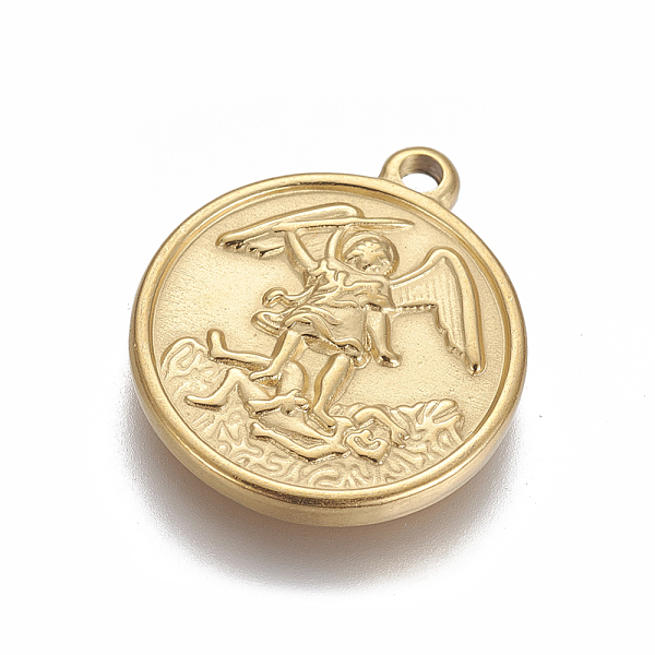 

PandaHall Vacuum Plating 304 Stainless Steel Pendants, Flat Round with Archangel Michael, Golden, 24x20.5x2.8mm, Hole: 2mm 304 Stainless...