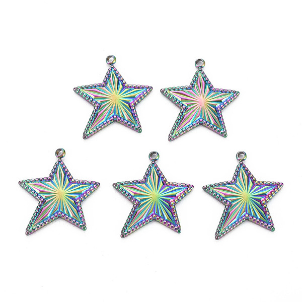 

PandaHall 201 Stainless Steel Pendants, Star, Rainbow Color, 19.5x18x2mm, Hole: 1.4mm 201 Stainless Steel Star