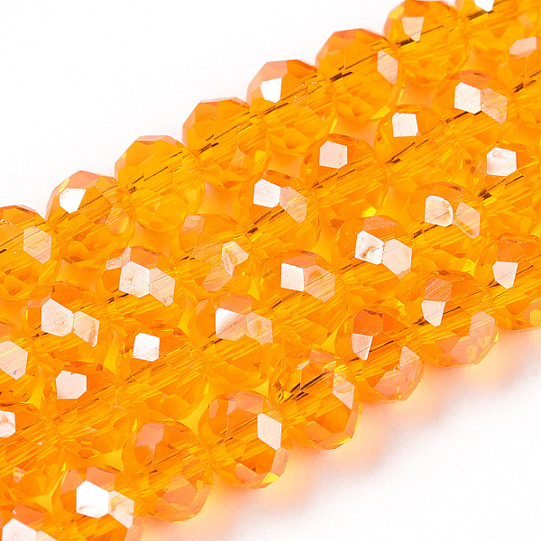 

PandaHall Electroplate Glass Beads Strands, Pearl Luster Plated, Faceted, Rondelle, Orange, 6x5mm, Hole: 1mm, about 83~85pcs/strand, 38~39cm...