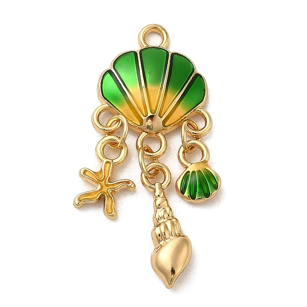 

PandaHall Alloy Enamel Pendants, Light Gold, Shell with Starfish & Conch Charm, Sea Green, 35x15x3mm, Hole: 2mm Alloy+Enamel Shell Shape