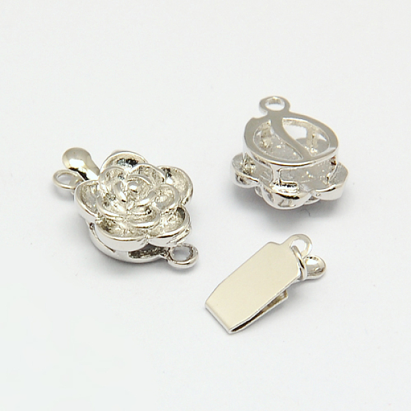 

PandaHall Flower Brass Box Clasps, Nickel Free, Platinum, 17x11x6mm, Hole: 2mm Brass Flower