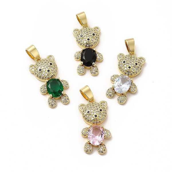 

PandaHall Rack Plating Brass Micro Pave Cubic Zirconia Pendants, Cadmium Free & Lead Free, Real 18K Gold Plated, Bear Charm, Mixed Color..., Multicolor