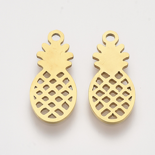 

PandaHall 201 Stainless Steel Pendants, Laser Cut Pendants, Pineapple, Golden, 17x8x1mm, Hole: 1.2mm 201 Stainless Steel Fruit