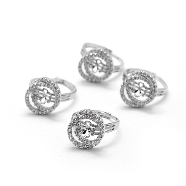 

PandaHall Brass Finger Ring Components, with Cubic Zirconia, For Half Drilled Beads, Adjustable, Platinum, 19.5mm Brass Clear
