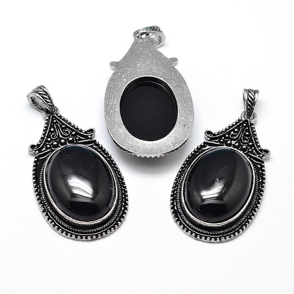 

PandaHall Oval Antique Silver Zinc Alloy Natural Black Agate Big Pendants, Nickel Free & Lead Free, 53.5x30x10mm, Hole: 4.5x8.5mm Black...