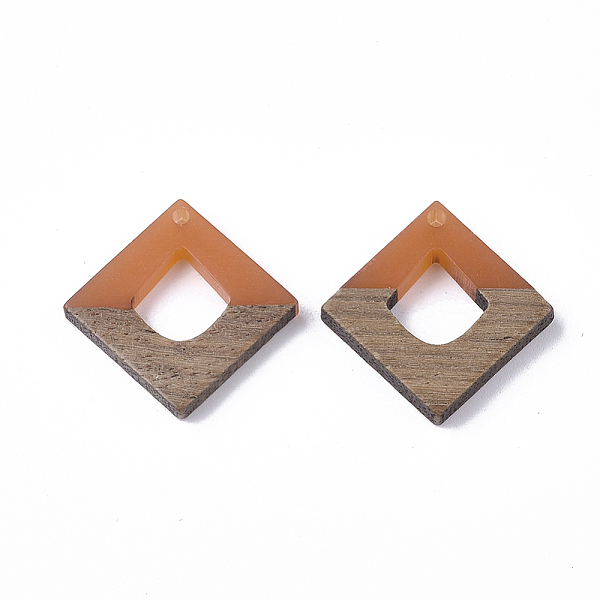 

PandaHall Resin & Walnut Wood Pendants, Rhombus, Dark Orange, 27x27x4mm, Hole: 2mm Resin+Wood Rhombus Orange