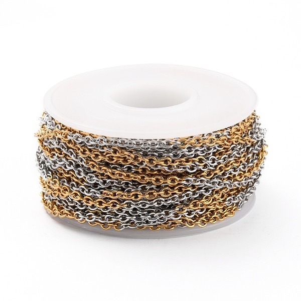 

PandaHall Two Tone 304 Stainless Steel Cable Chains, with Spool, Soldered, Golden & Stainless Steel Color, 3x2.5x1mm, 32.8 Feet(10m)/roll...