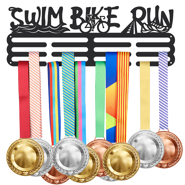 

PandaHall SUPERDANT Triathlon Medal Hanger Swim Bike Run Medal Holder with 12 Lines Sturdy Steel Award Display Holders Wall Mounted Medal..., Black