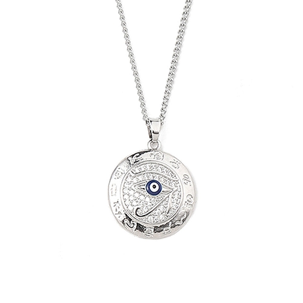

PandaHall Brass Micro Pave Cubic Zirconia Pendant Necklaces, 201 Stainless Steel Chains Necklaces, Evil Eye, 23.62 inch(60cm), Flat Round...